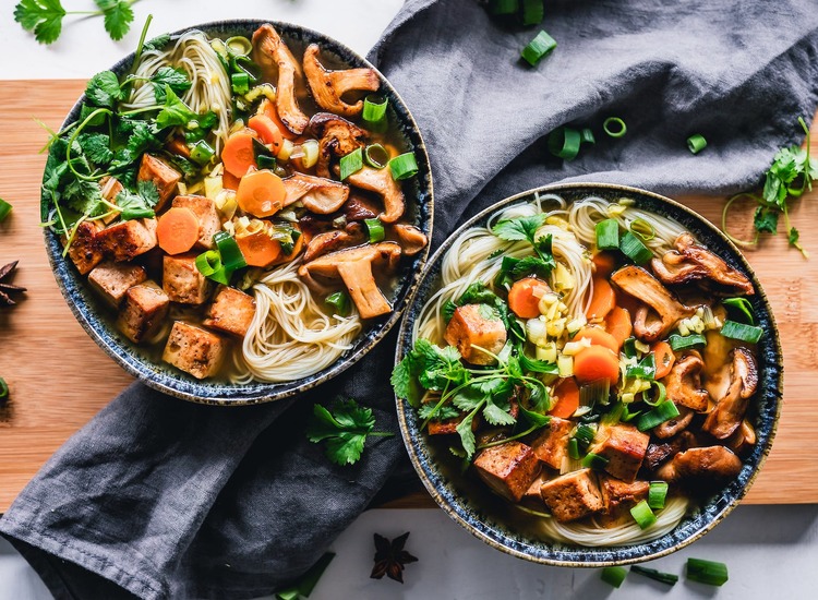 Tofu Recipe - Noodle Soup with Tofu, Mushrooms and Parsley